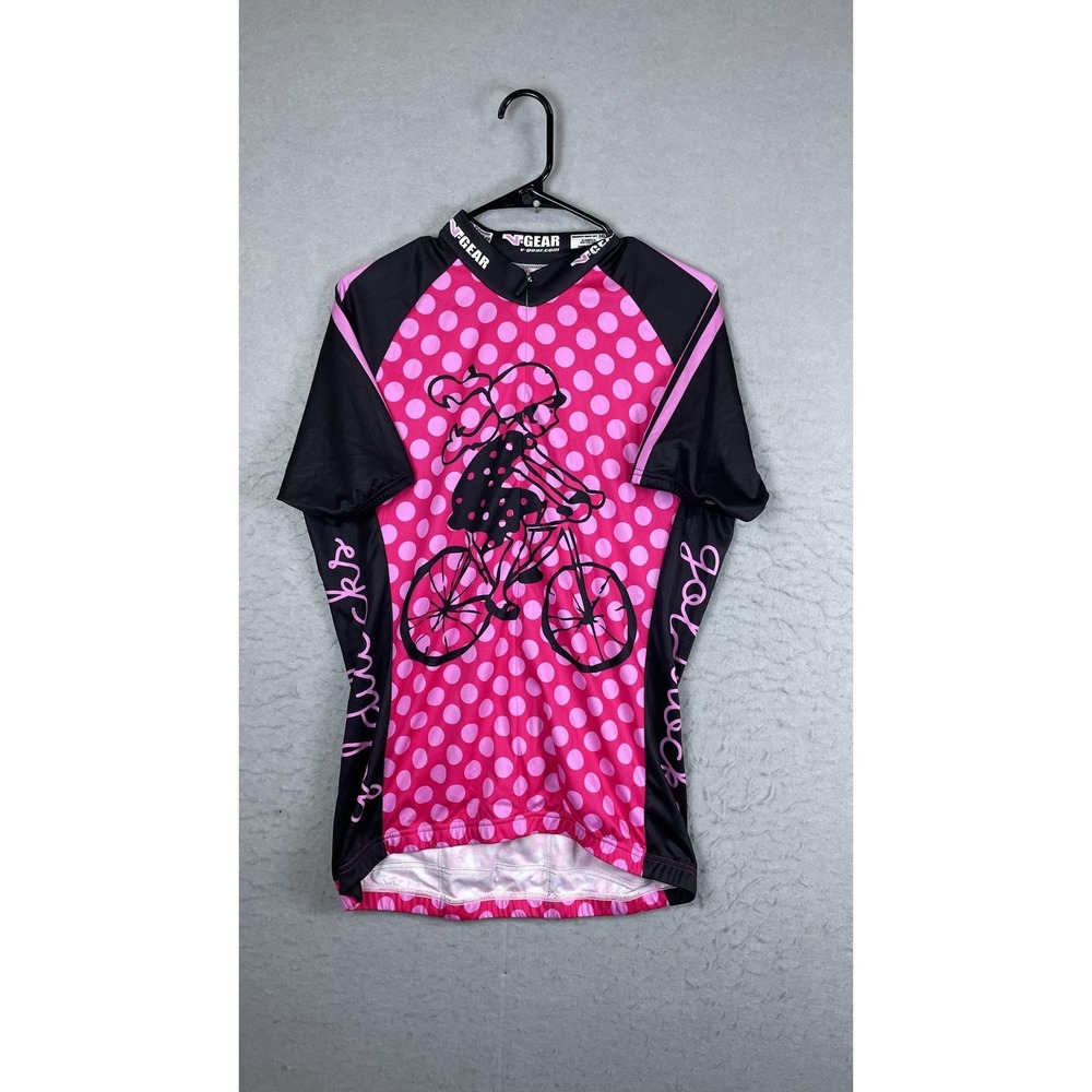 V-GEAR Goldilocks Cycling Jersey Womens 3XL‎ Pink Polka Dot Full Zip 2011